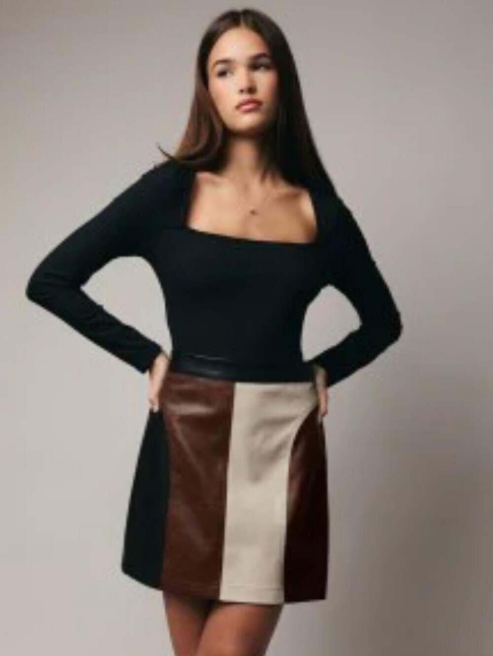 Sunday Edition Faux Leather Color Block Mini Skirt S